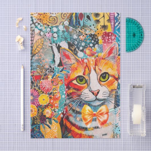 Cat Mixed Mixed Paper Collage 薄葉紙 (クラフト)