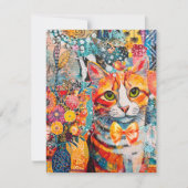 Cat Mixed Mixed Paper Collage Greeting Card カード (正面)