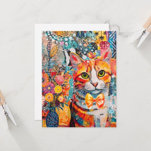 Cat Mixed Mixed Paper Collage Greeting Card カード (正面/裏面インサイチュ)