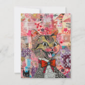 Cat Mixed Mixed Paper Collage Greeting Card サンキューカード (正面)