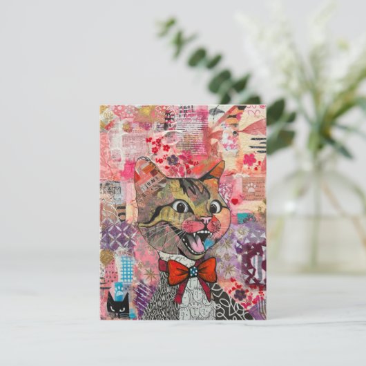 Cat Mixed Mixed Paper Collage Greeting Card サンキューカード (スタンド正面)
