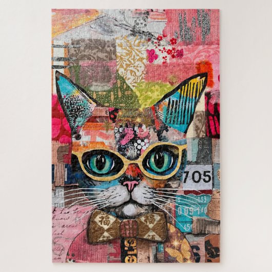 Cat Mixed Mixed Paper Collage Jigsaw Puzzle ジグソーパズル (縦)
