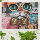 Cat Mixed Mixed Paper Collage Kitchen Towel キッチンタオル (折り畳み)