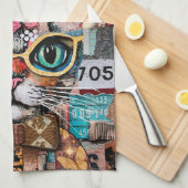 Cat Mixed Mixed Paper Collage Kitchen Towel キッチンタオル (四つ折り)