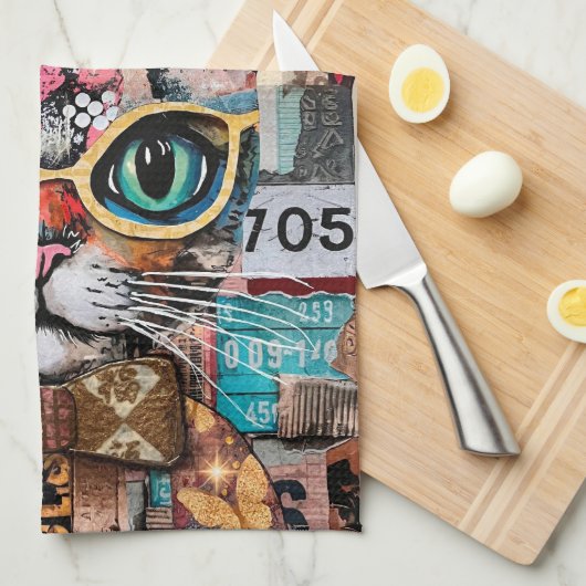 Cat Mixed Mixed Paper Collage Kitchen Towel キッチンタオル (四つ折り)