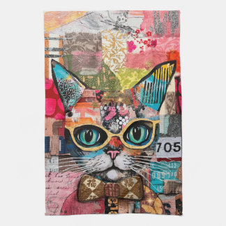 Cat Mixed Mixed Paper Collage Kitchen Towel キッチンタオル