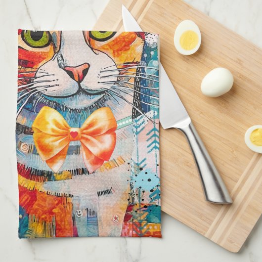 Cat Mixed Mixed Paper Collage Kitchen Towel キッチンタオル (四つ折り)