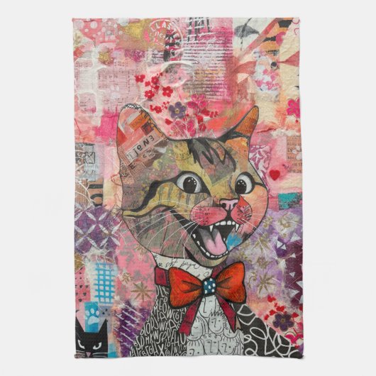 Cat Mixed Mixed Paper Collage Kitchen Towel キッチンタオル (縦)