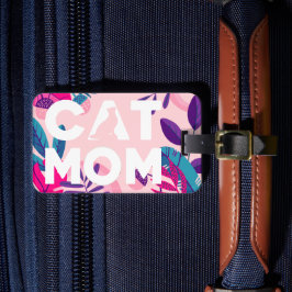 CAT MOM，あなたの写真，ピンクの花と葉荷物 ラゲッジタグ