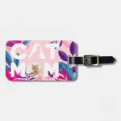 CAT MOM,あなたの写真,ピンクの花と葉荷物 ラゲッジタグ (正面横)