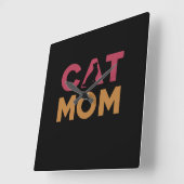 Cat Mom スクエア壁時計 (傾斜)