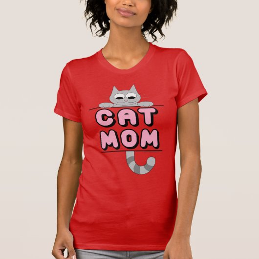 "CAT MOM" 笑顔のキャラクター猫Tシャツ Tシャツ (正面)