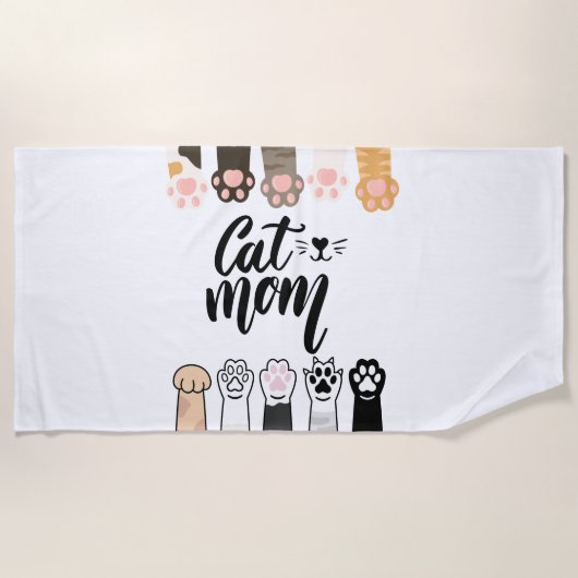 Cat Mom beach towel – Cute Cat Paws towel ビーチタオル (正面)