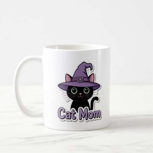 Cat Mom Black Cat Witch Hat Cute Coffee Mug Cat Lo コーヒーマグカップ (左)