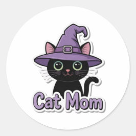 Cat Mom Black Cat Witch Hat Cute Sticker Cat Lover ラウンドシール