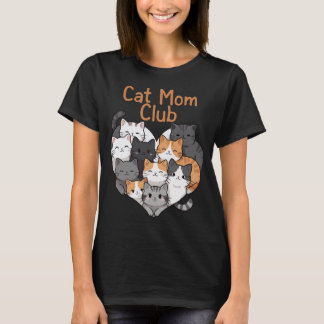 Cat Mom Club - Cute Multi-Cat Heart Illustration Tシャツ