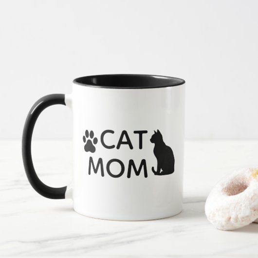 CAT MOM Coffee Mug | Black Cat Paw Print & Heart マグカップ (ドーナツ)