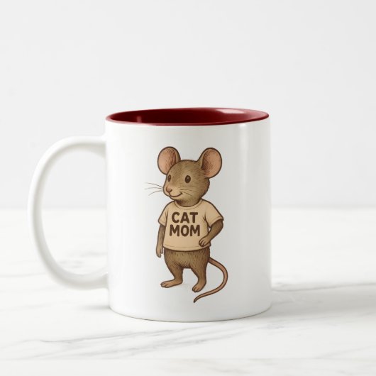 Cat Mom Coffee Mug - Cute Mouse ツートーンマグカップ (左)