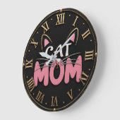 Cat Mom Cute Pink Cat Face ラージ壁時計 (傾斜)