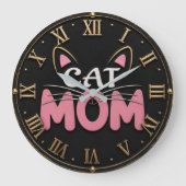 Cat Mom Cute Pink Cat Face ラージ壁時計 (正面)