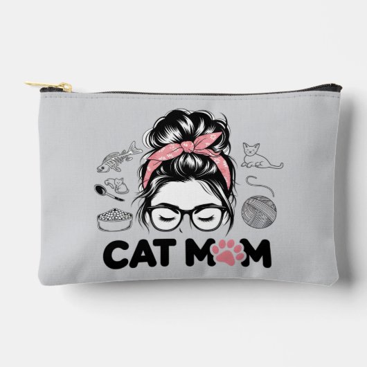 "Cat Mom" Funny Cute Cat Lover Women アクセサリーポーチ (正面)
