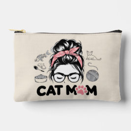 "Cat Mom" Funny Cute Cat Lover Women アクセサリーポーチ