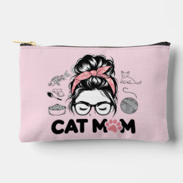 "Cat Mom" Funny Cute Cat Lover Women アクセサリーポーチ
