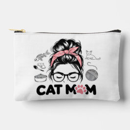 "Cat Mom" Funny Cute Cat Lover Women アクセサリーポーチ
