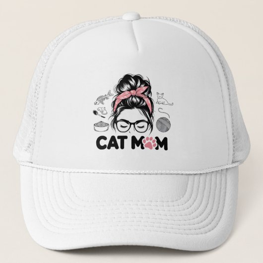 "Cat Mom" Funny Cute Cat Lover Women キャップ (正面)