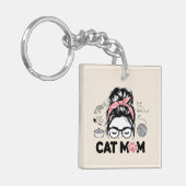 "Cat Mom" Funny Cute Cat Lover Women キーホルダー (正面左)
