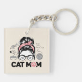 "Cat Mom" Funny Cute Cat Lover Women キーホルダー (裏面)