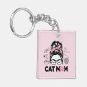 "Cat Mom" Funny Cute Cat Lover Women キーホルダー (正面左)
