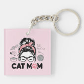 "Cat Mom" Funny Cute Cat Lover Women キーホルダー (裏面)