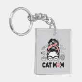 "Cat Mom" Funny Cute Cat Lover Women キーホルダー (正面左)