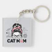 "Cat Mom" Funny Cute Cat Lover Women キーホルダー (裏面)