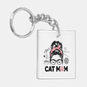 "Cat Mom" Funny Cute Cat Lover Women キーホルダー (正面左)