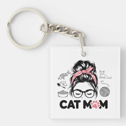 "Cat Mom" Funny Cute Cat Lover Women キーホルダー (正面)
