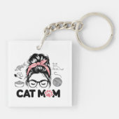 "Cat Mom" Funny Cute Cat Lover Women キーホルダー (裏面)