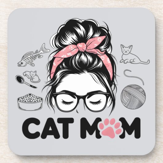 "Cat Mom" Funny Cute Cat Lover Women コースター (正面)