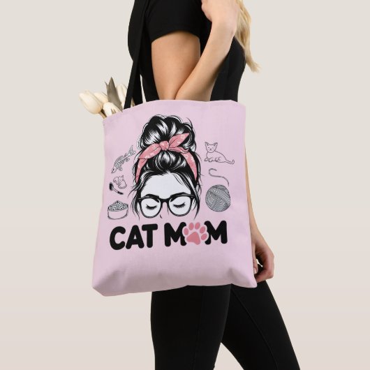 "Cat Mom" Funny Cute Cat Lover Women トートバッグ (クローズアップ)