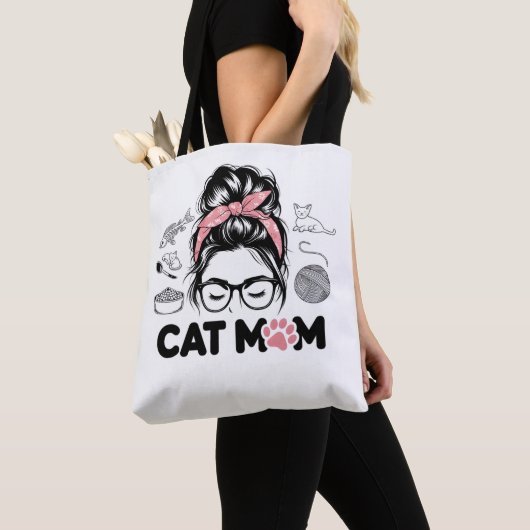 "Cat Mom" Funny Cute Cat Lover Women トートバッグ (クローズアップ)