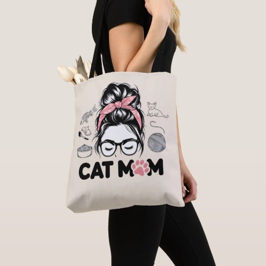 "Cat Mom" Funny Cute Cat Lover Women トートバッグ (クローズアップ)