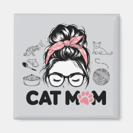 "Cat Mom" Funny Cute Cat Lover Women マグネット