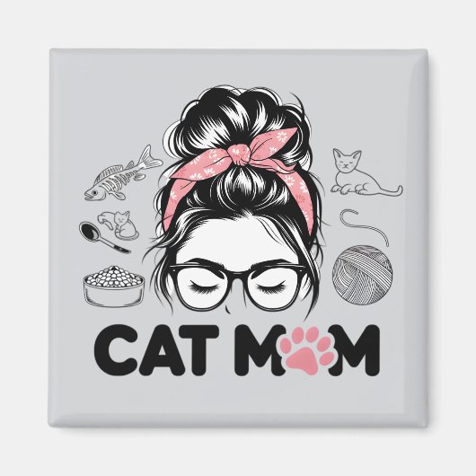 "Cat Mom" Funny Cute Cat Lover Women マグネット (正面)