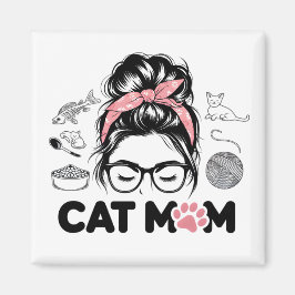 "Cat Mom" Funny Cute Cat Lover Women マグネット