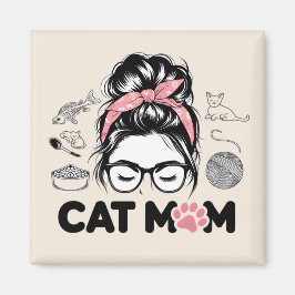 "Cat Mom" Funny Cute Cat Lover Women マグネット