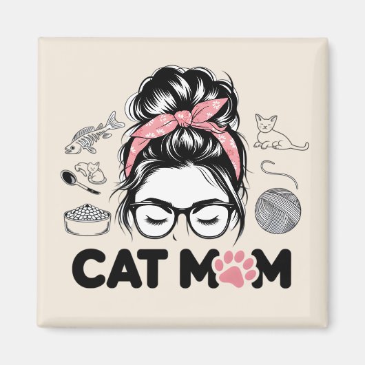 "Cat Mom" Funny Cute Cat Lover Women マグネット (正面)