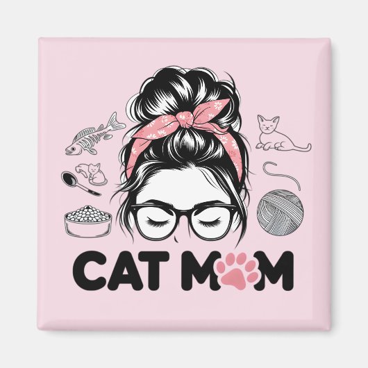 "Cat Mom" Funny Cute Cat Lover Women マグネット (正面)