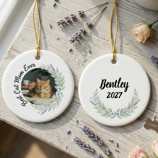 Cat Mom Gift – Floral Lavender Pet Lover Keepsake セラミックオーナメント