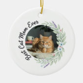 Cat Mom Gift – Floral Lavender Pet Lover Keepsake セラミックオーナメント (正面)
